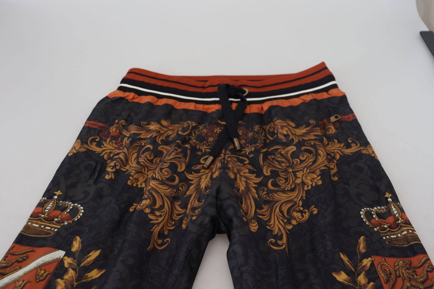 Gray Silk Baroque Crown Trousers Sport Pants