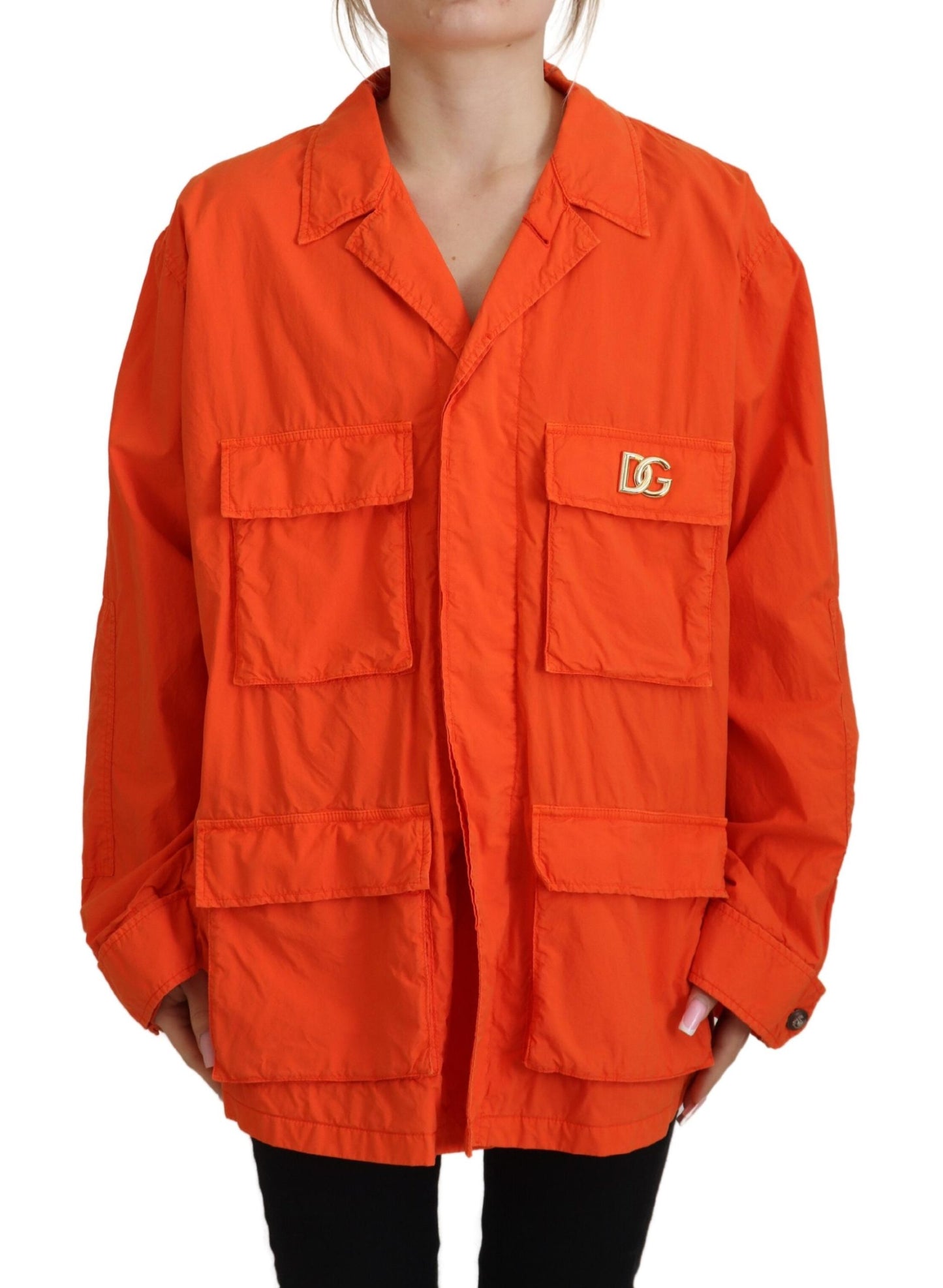 Elegant Orange Cotton Blend Jacket