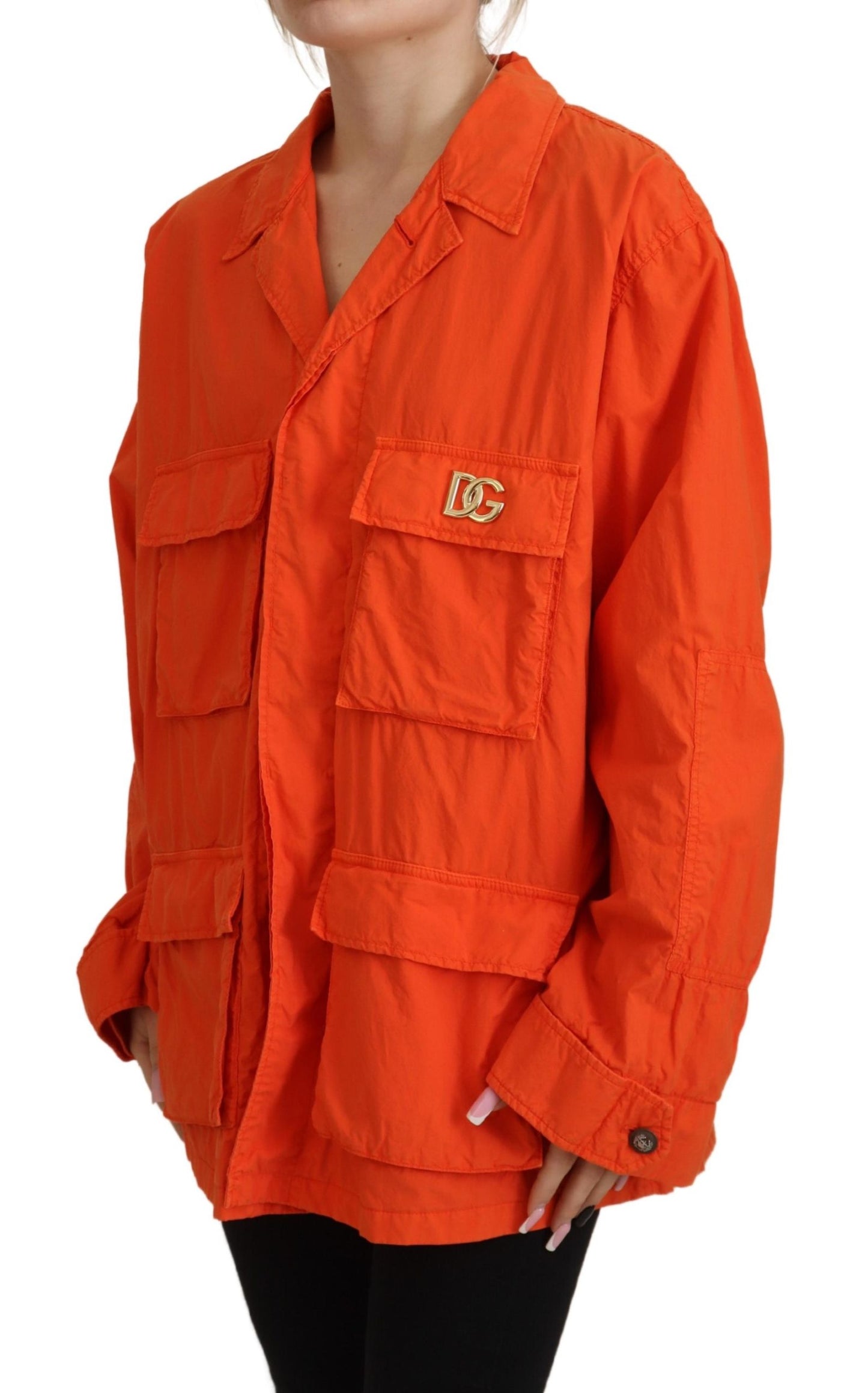 Elegant Orange Cotton Blend Jacket