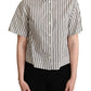 White Black Striped Shirt Blouse Top