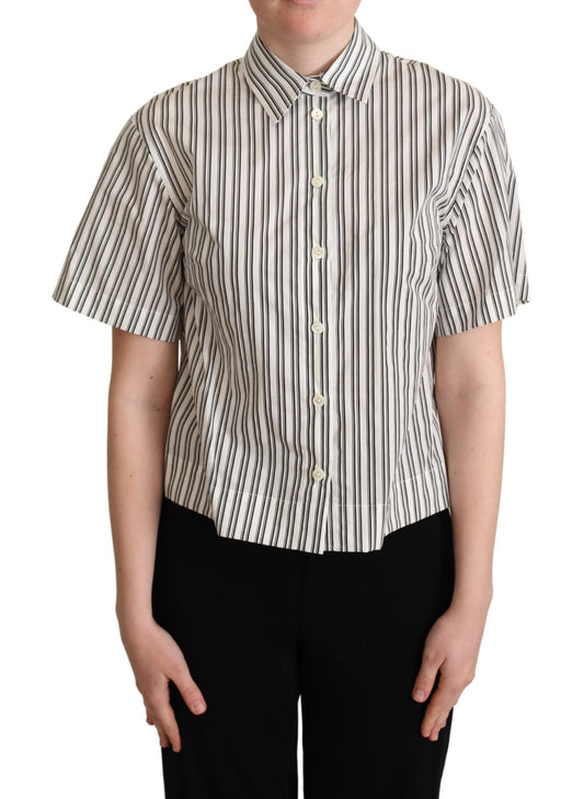 White Black Striped Shirt Blouse Top