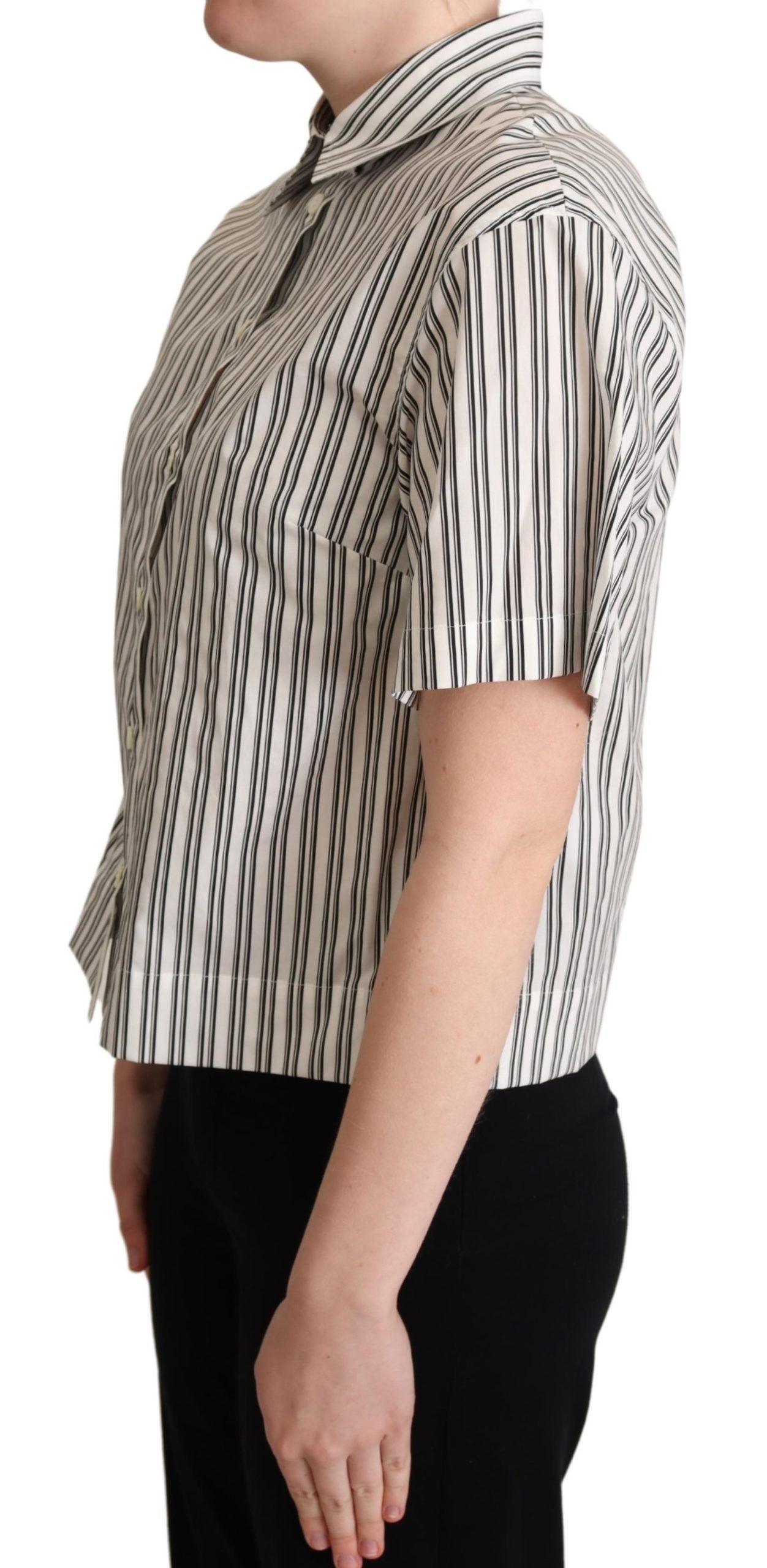 White Black Striped Shirt Blouse Top