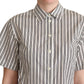 White Black Striped Shirt Blouse Top