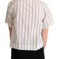 White Black Stripes Collared Shirt Top