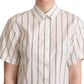 White Black Stripes Collared Shirt Top