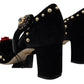 Black Pearl Crystal Vally Heels Sandals Shoes