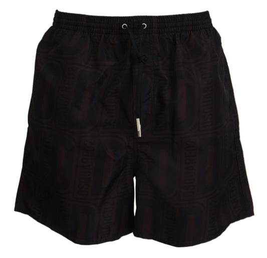 Chic Black and Brown Printed Swim Shorts