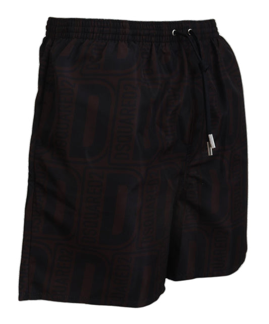 Chic Black and Brown Printed Swim Shorts