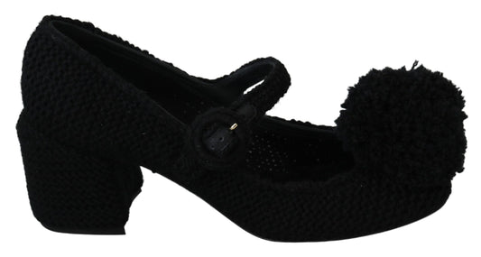 Elegant Black Wool Mary Janes Pumps