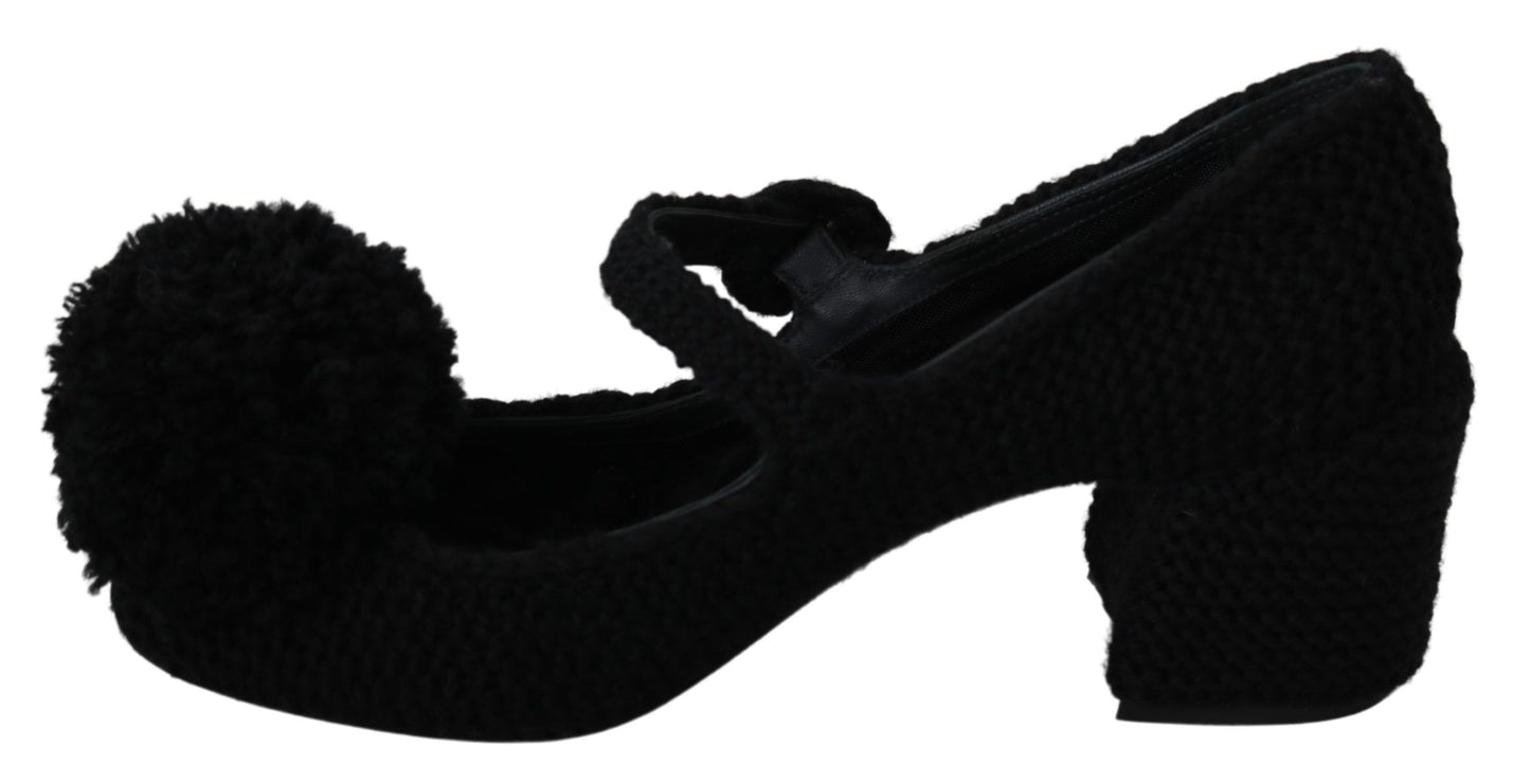 Elegant Black Wool Mary Janes Pumps