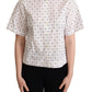 White Polka Dot Cotton Collared Shirt Top
