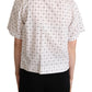 White Polka Dot Cotton Collared Shirt Top