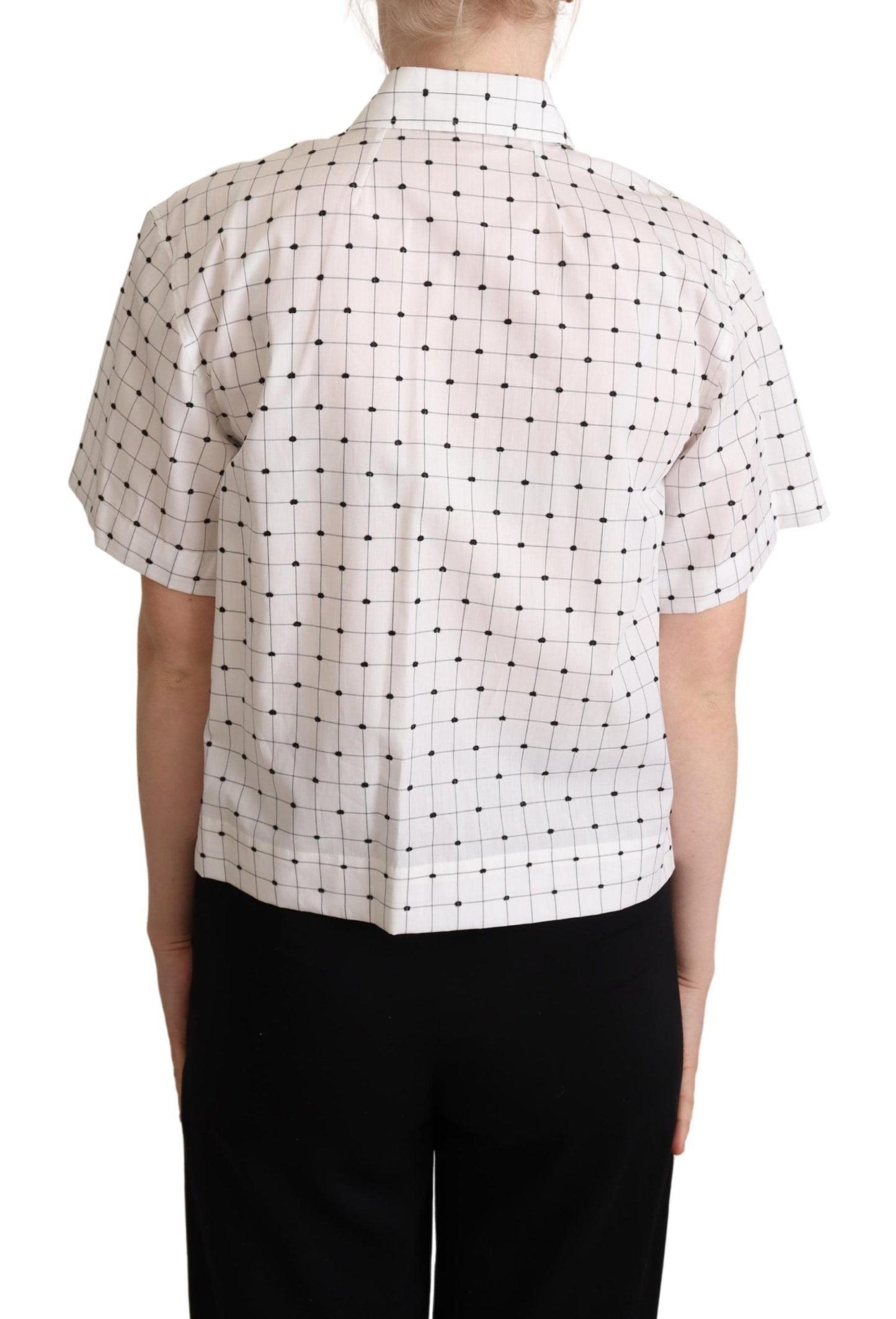 White Polka Dot Cotton Collared Shirt Top