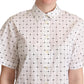 White Polka Dot Cotton Collared Shirt Top