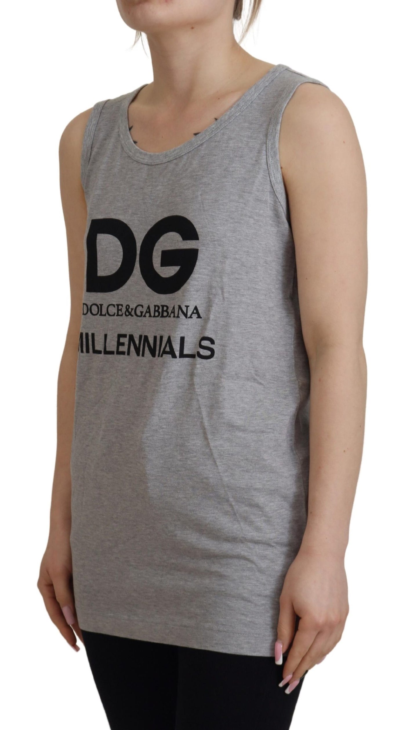 Elegant Gray Cotton Tank Tee with Chic Print