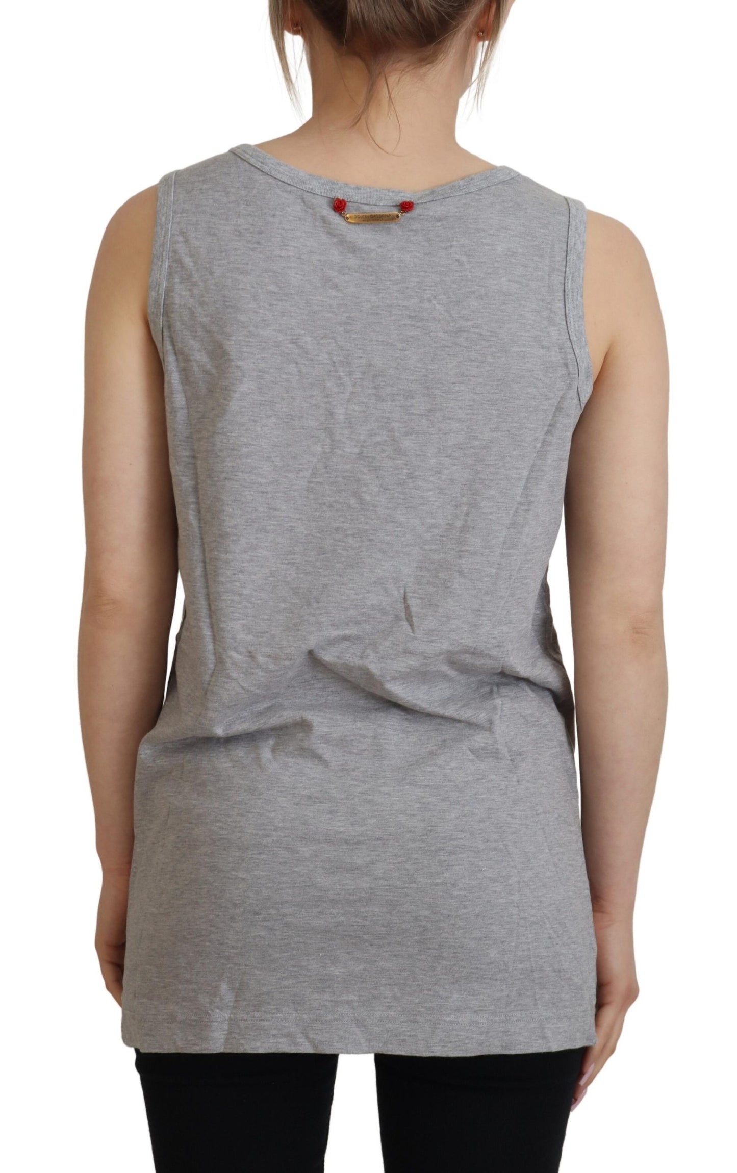 Elegant Gray Cotton Tank Tee with Chic Print