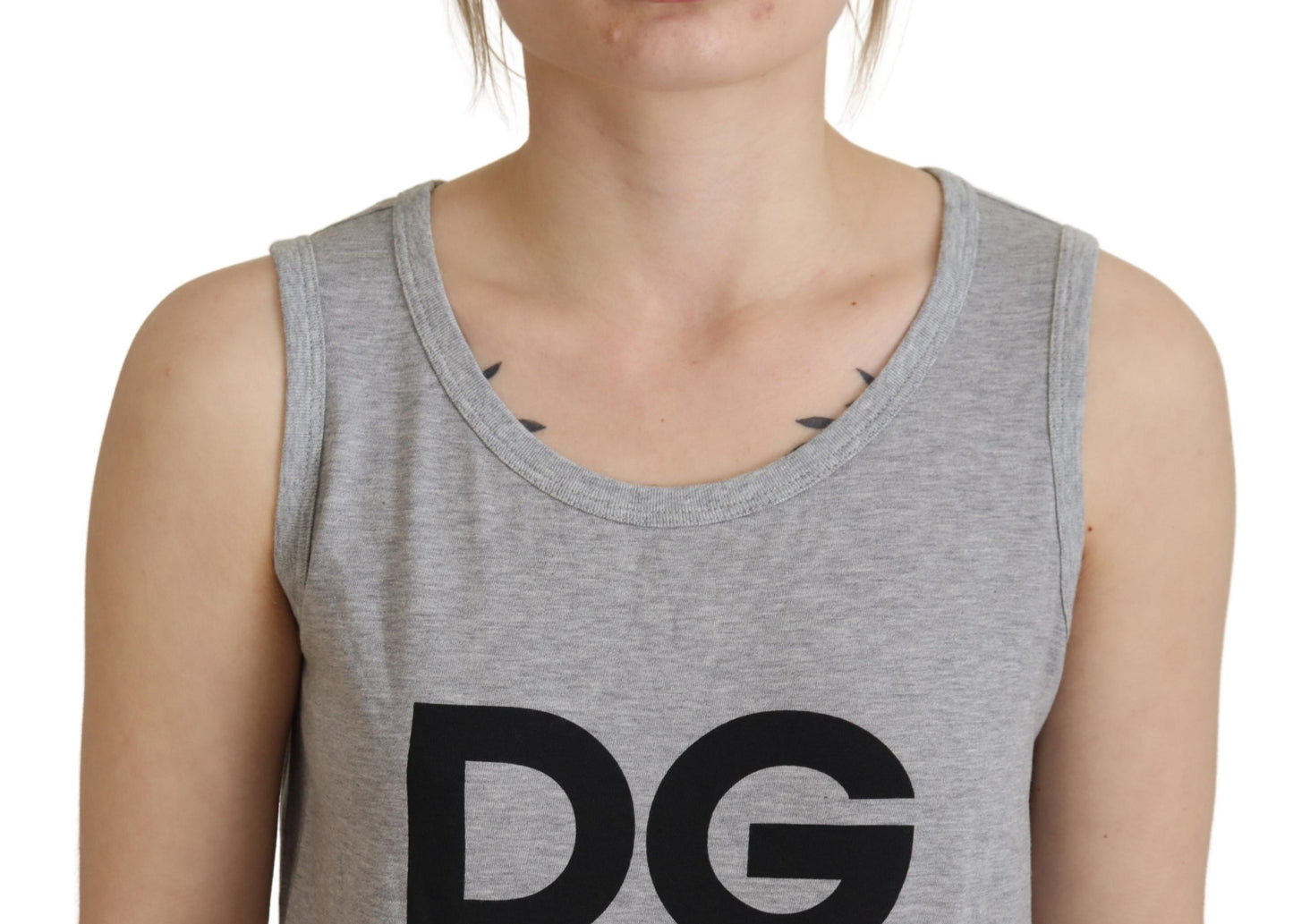 Elegant Gray Cotton Tank Tee with Chic Print