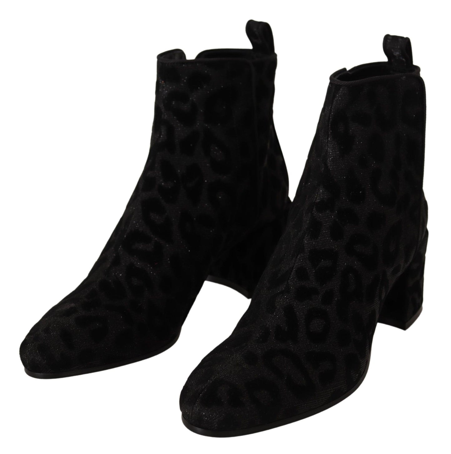 Elegant Black Leopard Night Ankle Boots