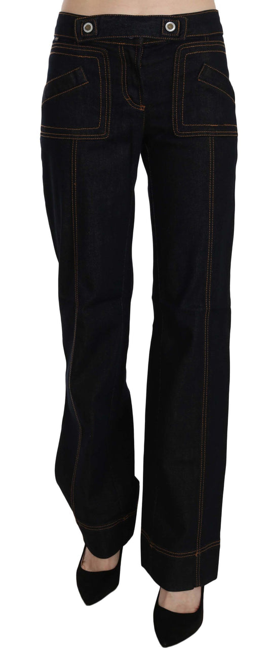 Elegant Mid Waist Straight Denim Pants