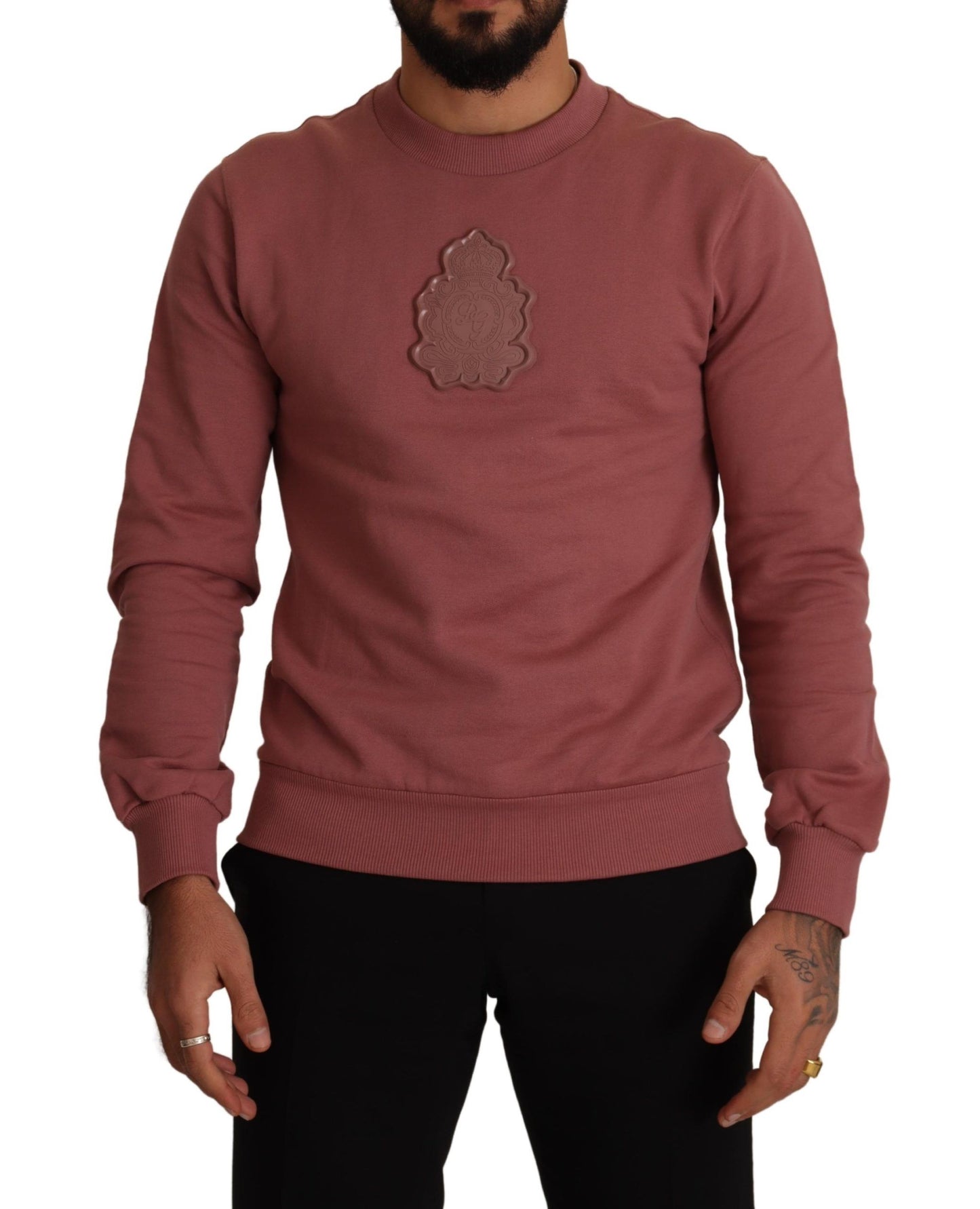 Elegant Pink Cotton Crew Neck Sweater