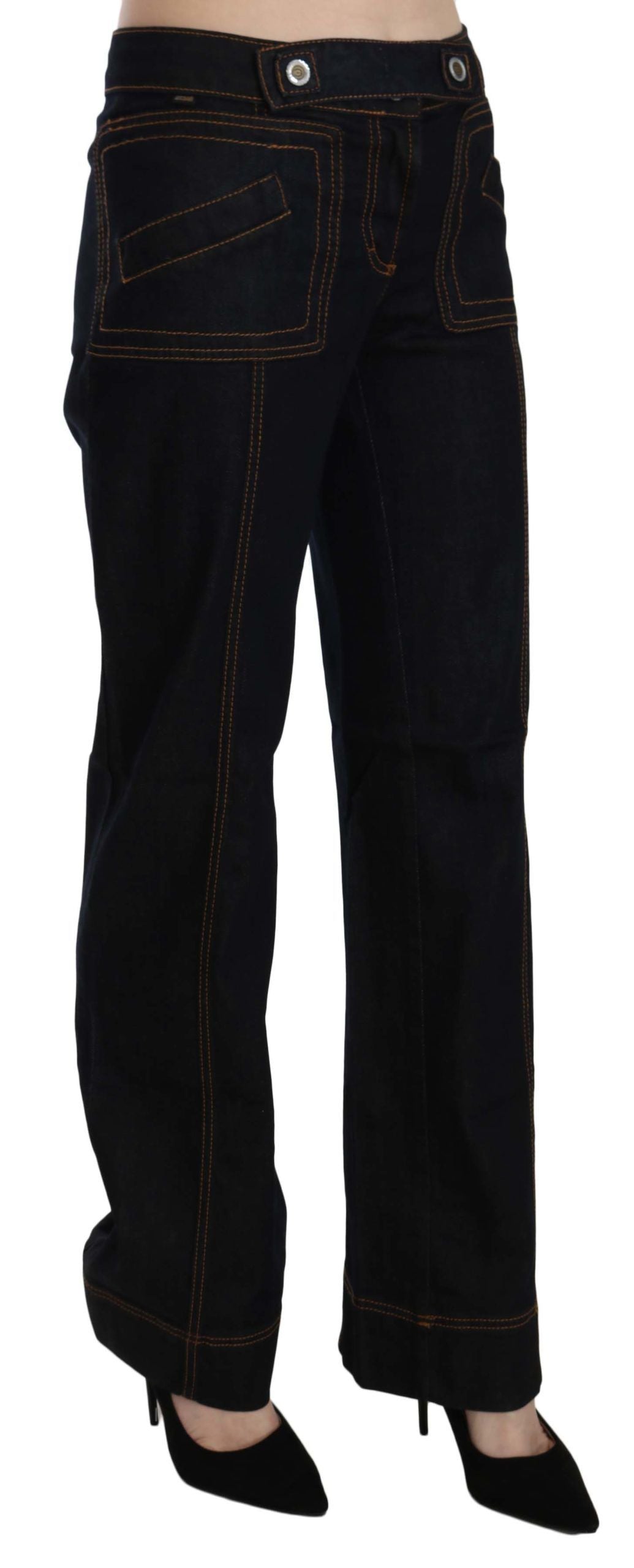 Elegant Mid Waist Straight Denim Pants