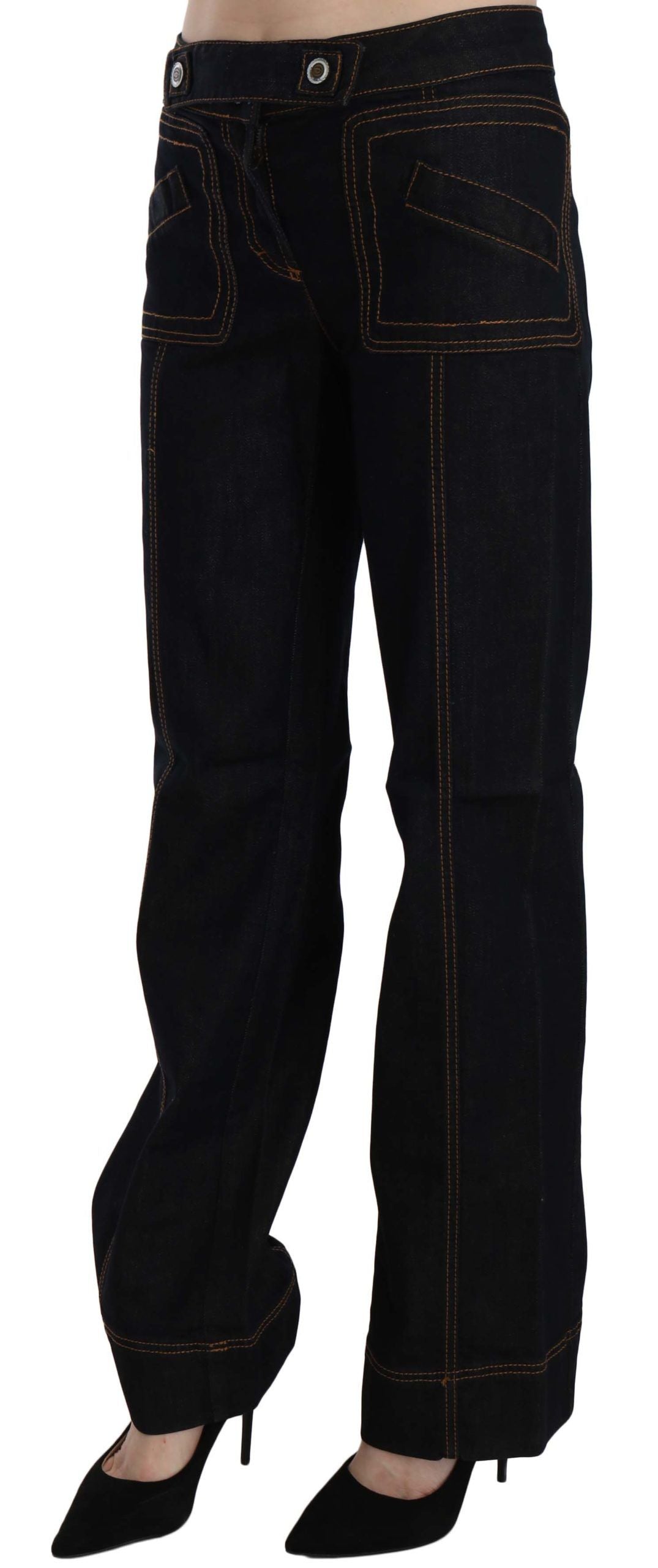 Elegant Mid Waist Straight Denim Pants