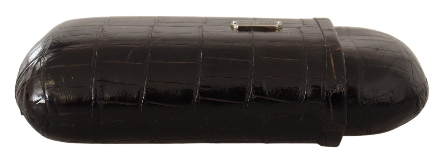 Elegant Dual Slot Crocodile Leather Cigar Case