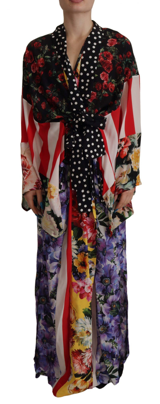 Multicolor Patchwork Silk Kaftan Robe