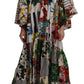 Multicolor Maxi Kaftan Patchwork Poplin Floral Dress