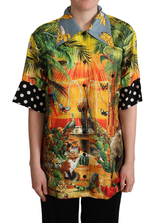 Tropical Silk Oversized Short-Sleeved Shirt