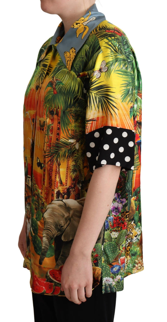 Tropical Silk Oversized Short-Sleeved Shirt