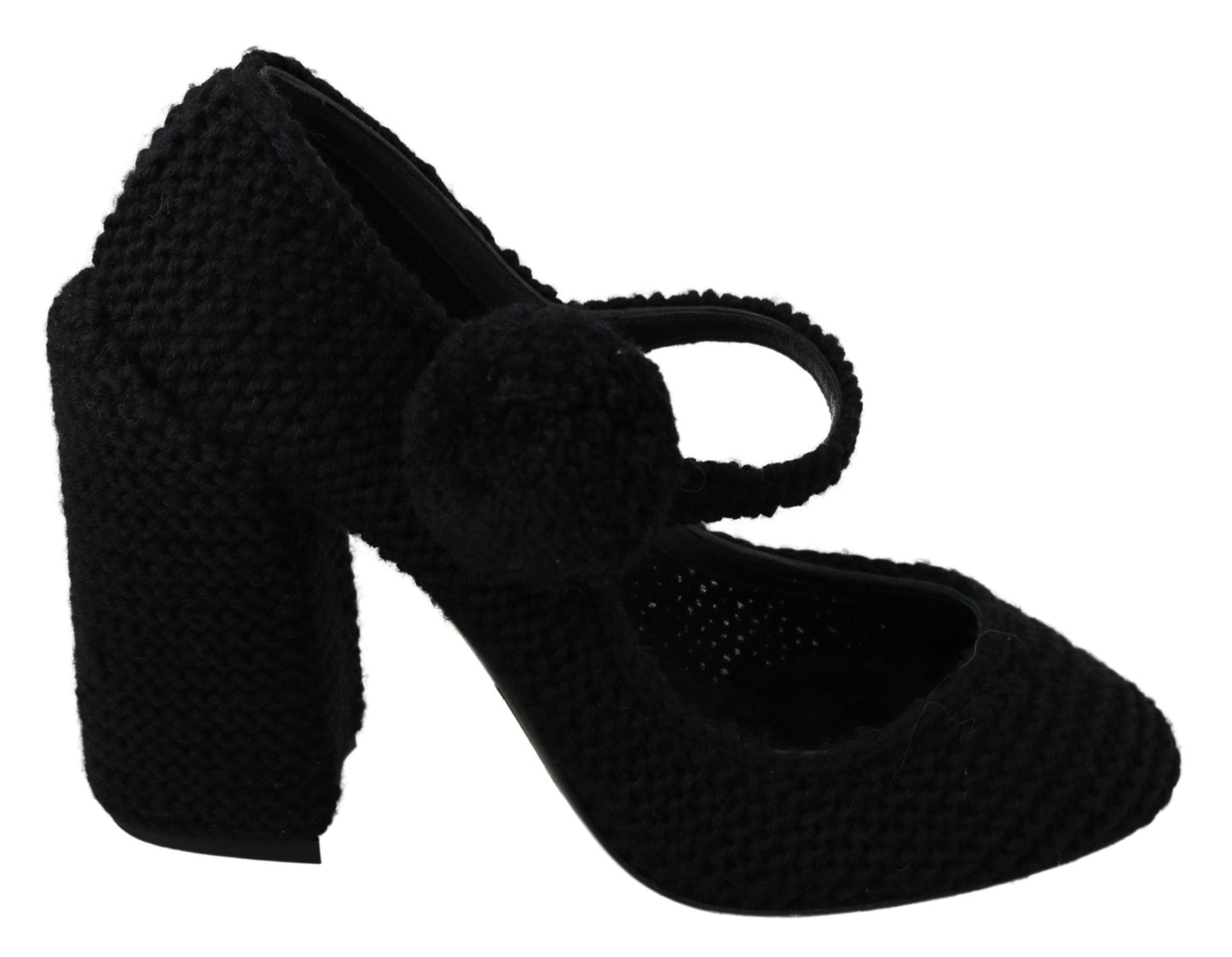 Chic Black Wool-Knitted Mary Janes Pumps