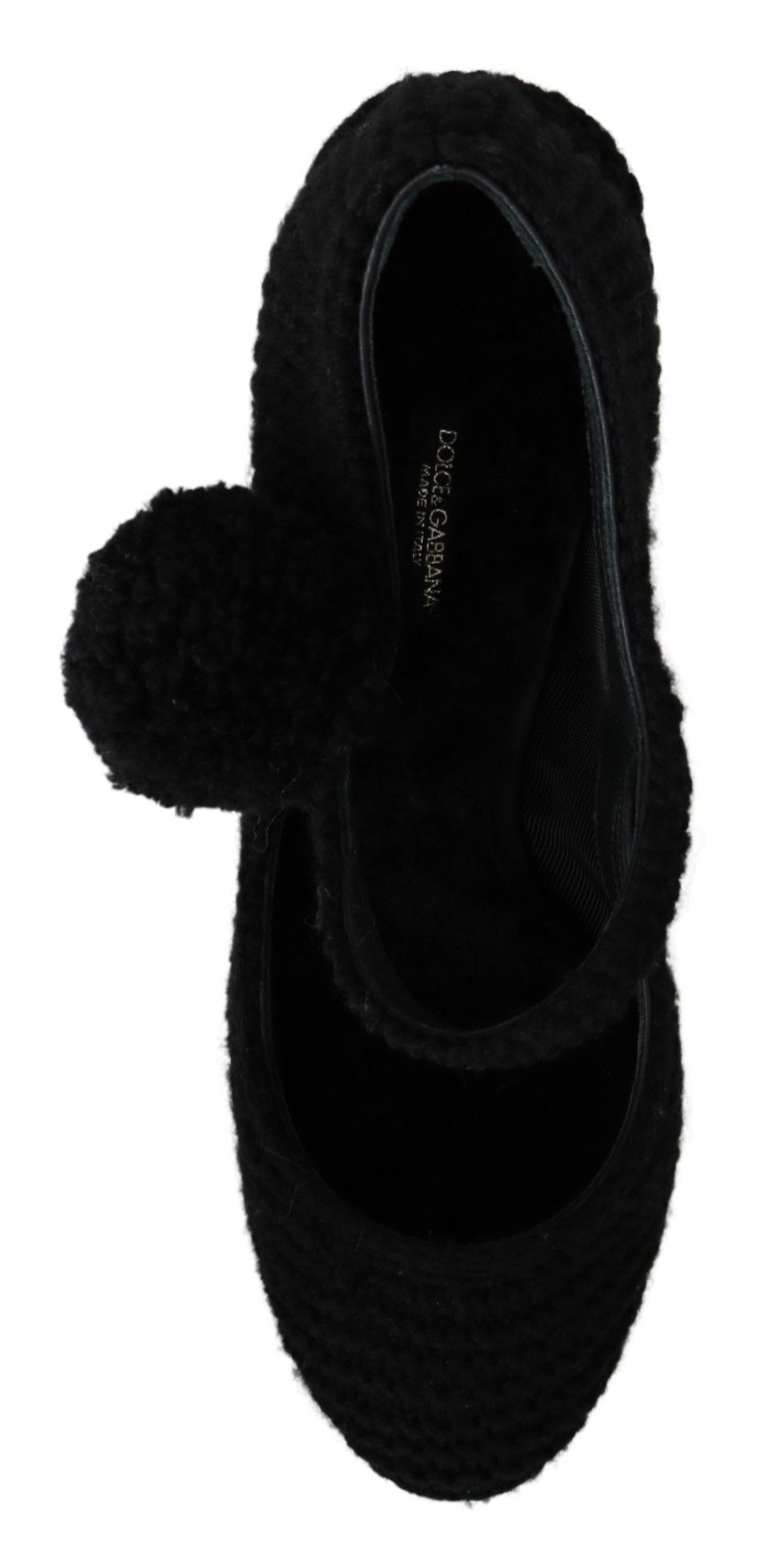 Chic Black Wool-Knitted Mary Janes Pumps