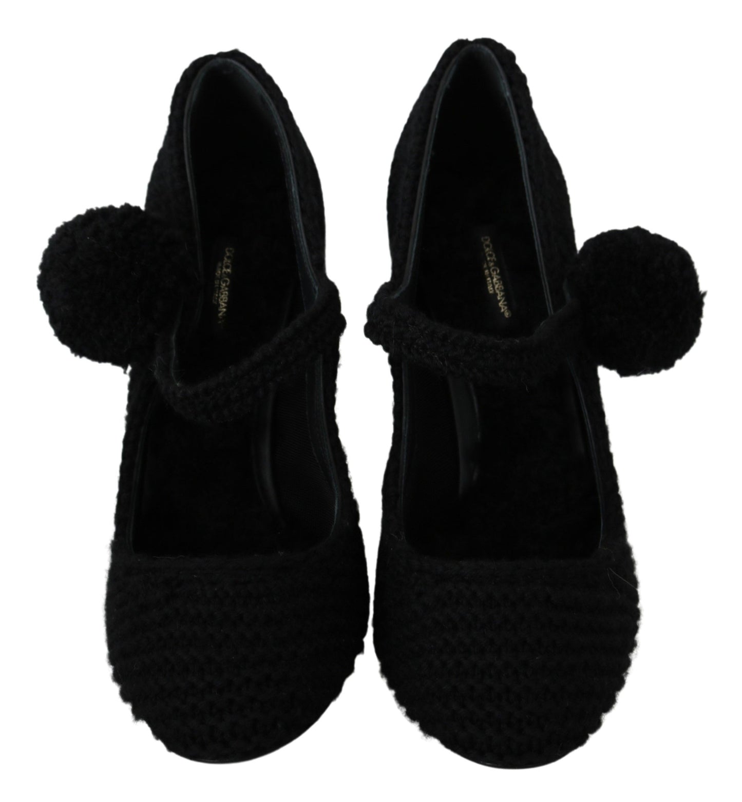 Chic Black Wool-Knitted Mary Janes Pumps