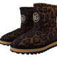 Brown Leopard Boots Padded Mid Calf Shoes