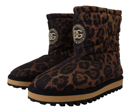 Brown Leopard Boots Padded Mid Calf Shoes