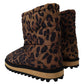 Brown Leopard Boots Padded Mid Calf Shoes