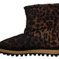 Brown Leopard Boots Padded Mid Calf Shoes