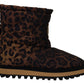 Brown Leopard Boots Padded Mid Calf Shoes
