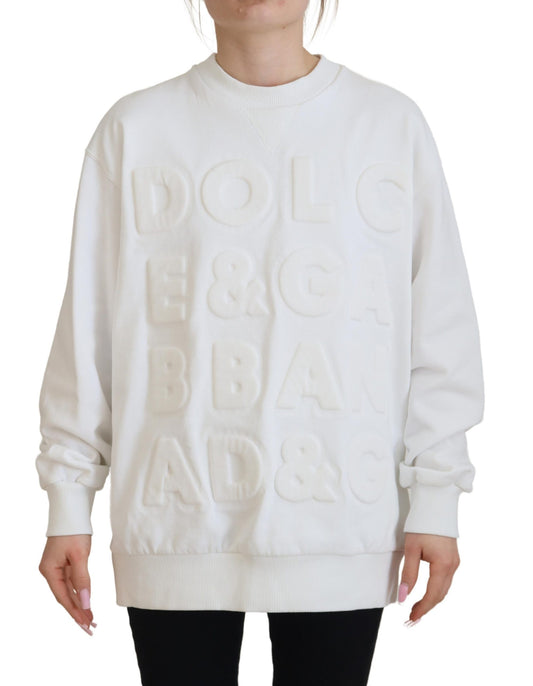 Chic White Cotton Sweatshirt with Logo Embossing