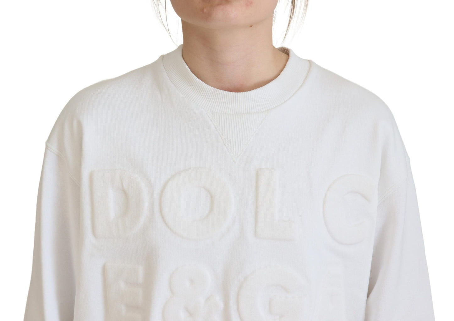 Chic White Cotton Sweatshirt with Logo Embossing