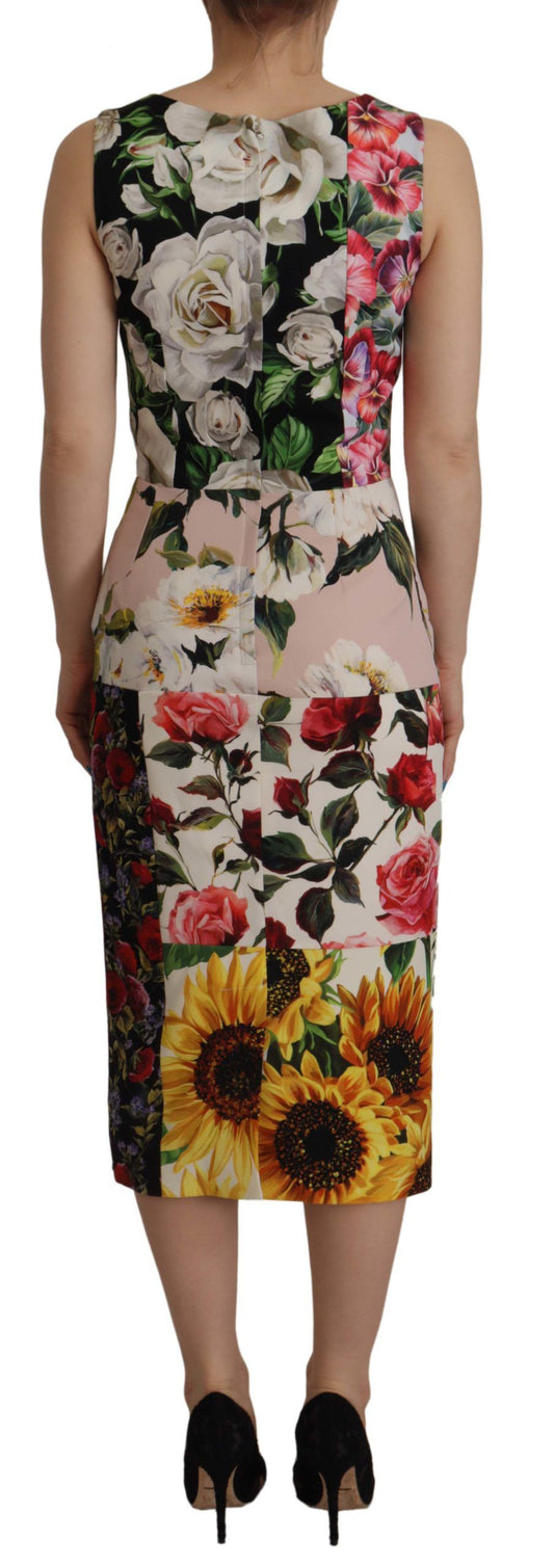 Patchwork Floral Midi Sheath Dress