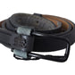 Chic Gray Fur-Trimmed Leather Belt