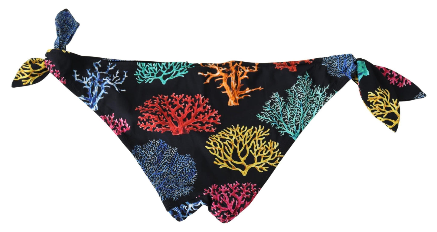 Chic Black Side-Tie Coral Print Bikini Bottom