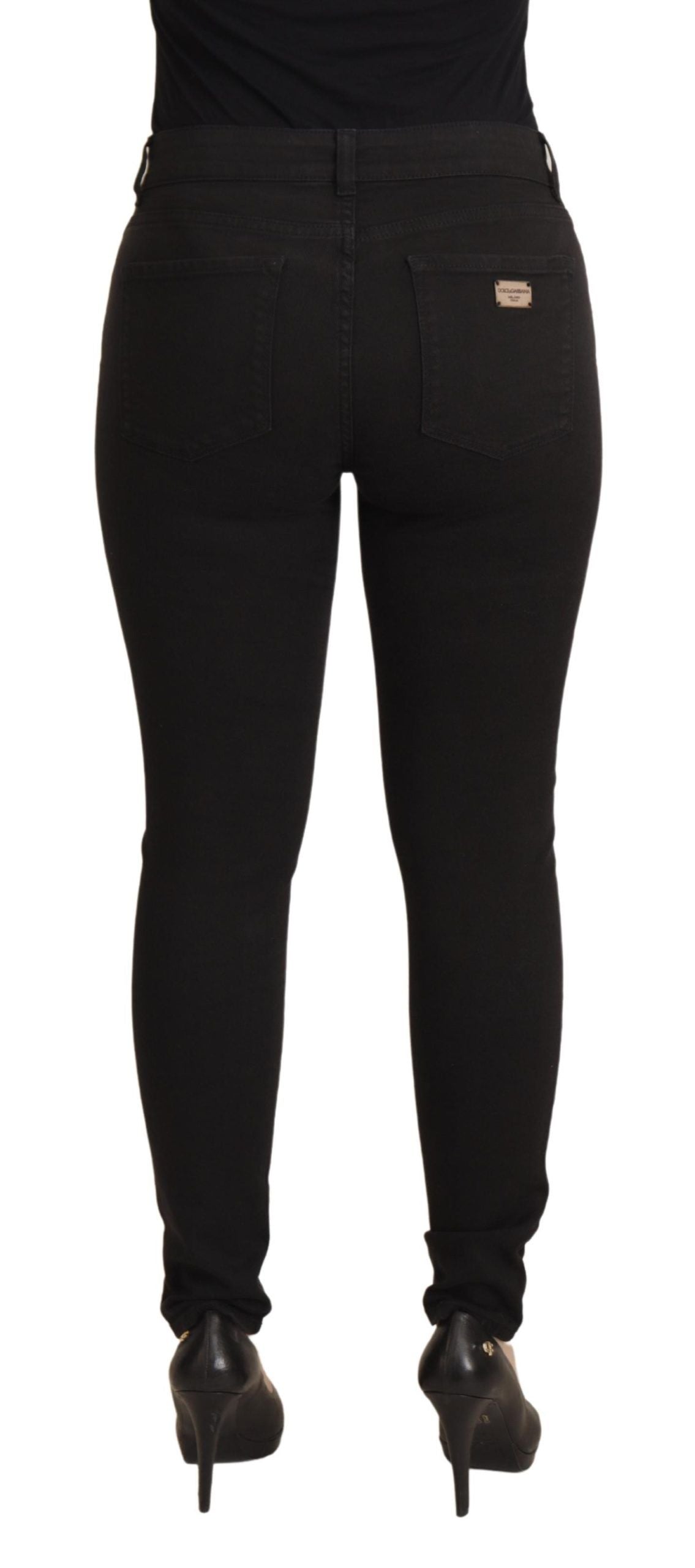 Sleek Black Cotton Stretch Skinny Jeans