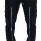 Dark Blue Cotton Zipper Jogger Pants