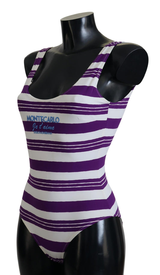 Chic Purple Striped One-Piece Swimsuit