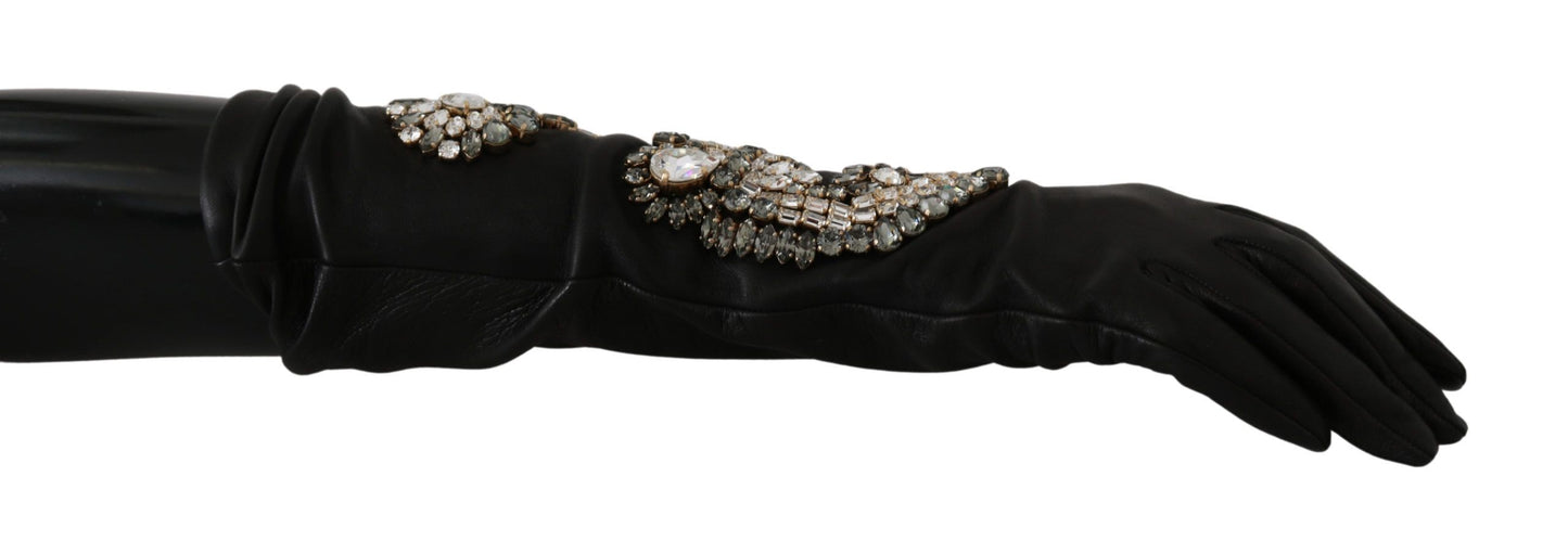 Elegant Crystal Embellished Black Gloves