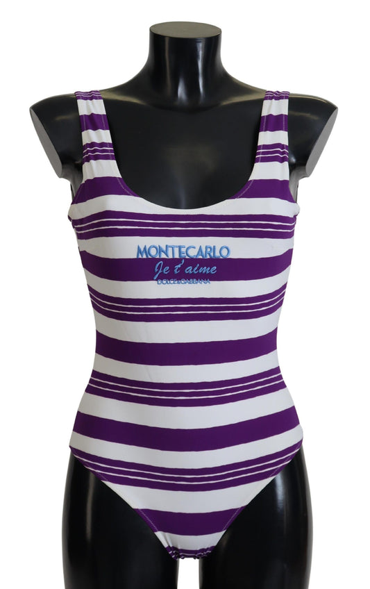 Chic Purple Striped One-Piece Swimsuit