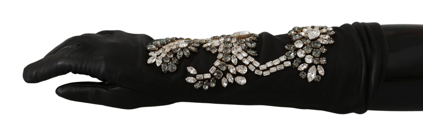 Elegant Crystal Embellished Black Gloves